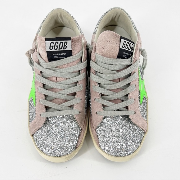 Golden Goose Glitter Superstar Low Top Sneakers Pink Green 39 Italy US 9 - Picture 2 of 15